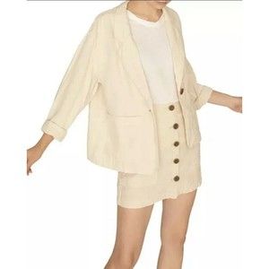 Sanctuary Linen Sunrise Blazer Soft Pebble Pockets Button Coat Size L